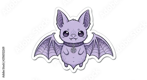Cute Pastel Bat with Pentagram Charm - Kawaii Halloween Night.