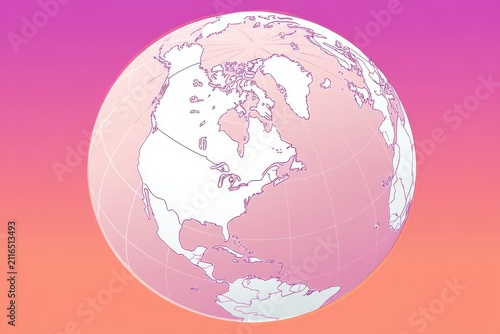 Globe Showing North and South America in Pink Tones Graphic Design Style Illustration World Map Geography Education