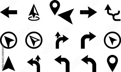 Canvastavla Set of black navigation icons and directional arrows for maps and digital user i