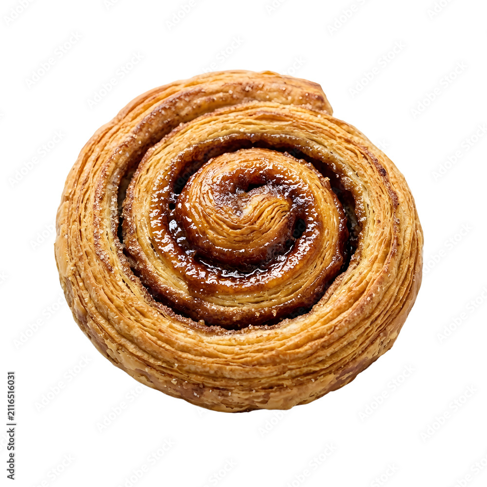 Fototapeta premium Delicious cinnamon roll pastry top view isolated on transparent background
