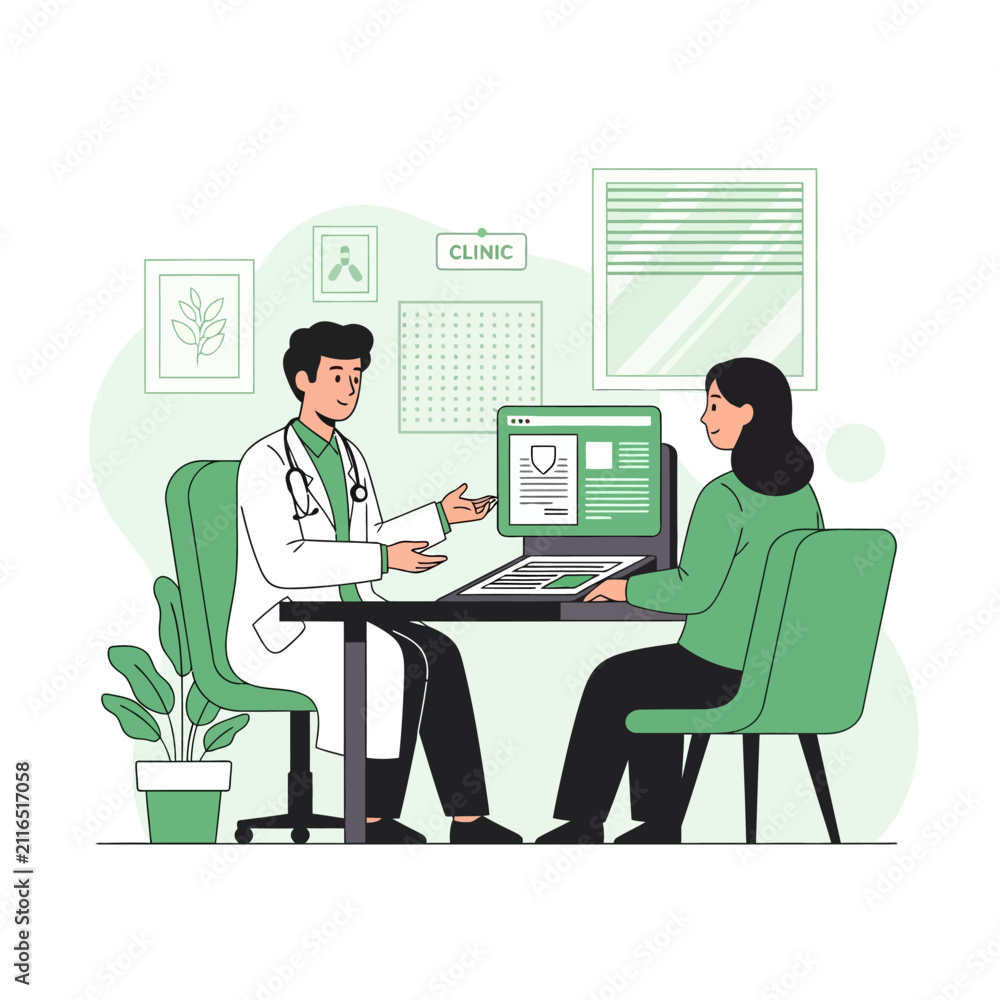 Fototapeta premium Doctor And Patient Consultation In Modern Clinic Setting