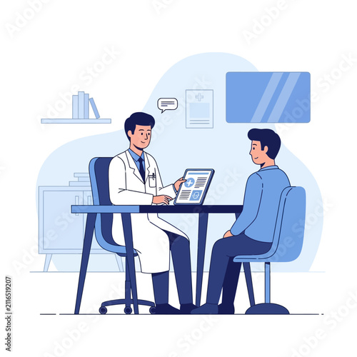 Doctor And Patient Consultation Digital Health Records Examination