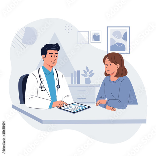 Doctor And Patient Consultation Digital Health Exam With Tablet Technology