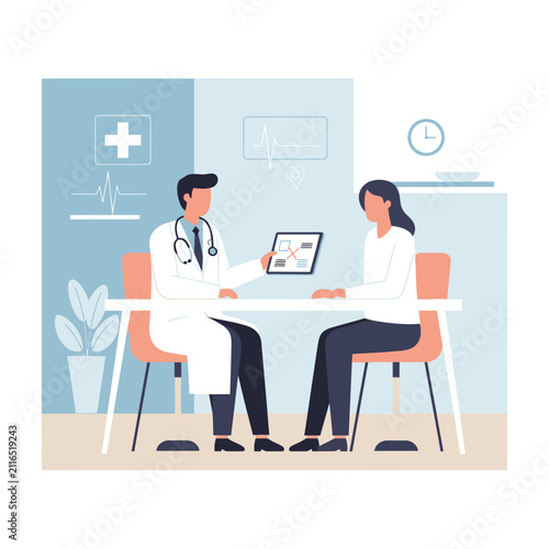 Doctor And Patient Consultation Digital Technology Medical Checkup Minimalist Style