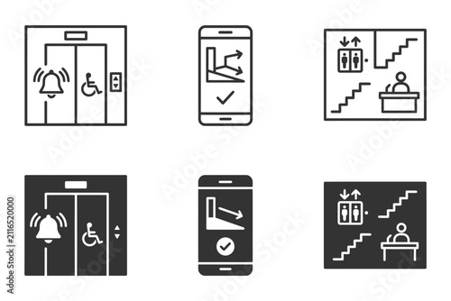 Elevator and stairway icons for accessibility and mobility solutions.