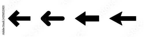 Black Left Arrow Icon Set on White Background