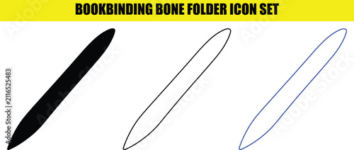 Bookbinding bone folder icon set featuring smooth curved paper folding tool for stationery designers.