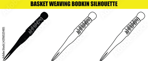 Canvas Print Basket weaving bodkin silhouette set with grooved handle design for traditional craft tool collection