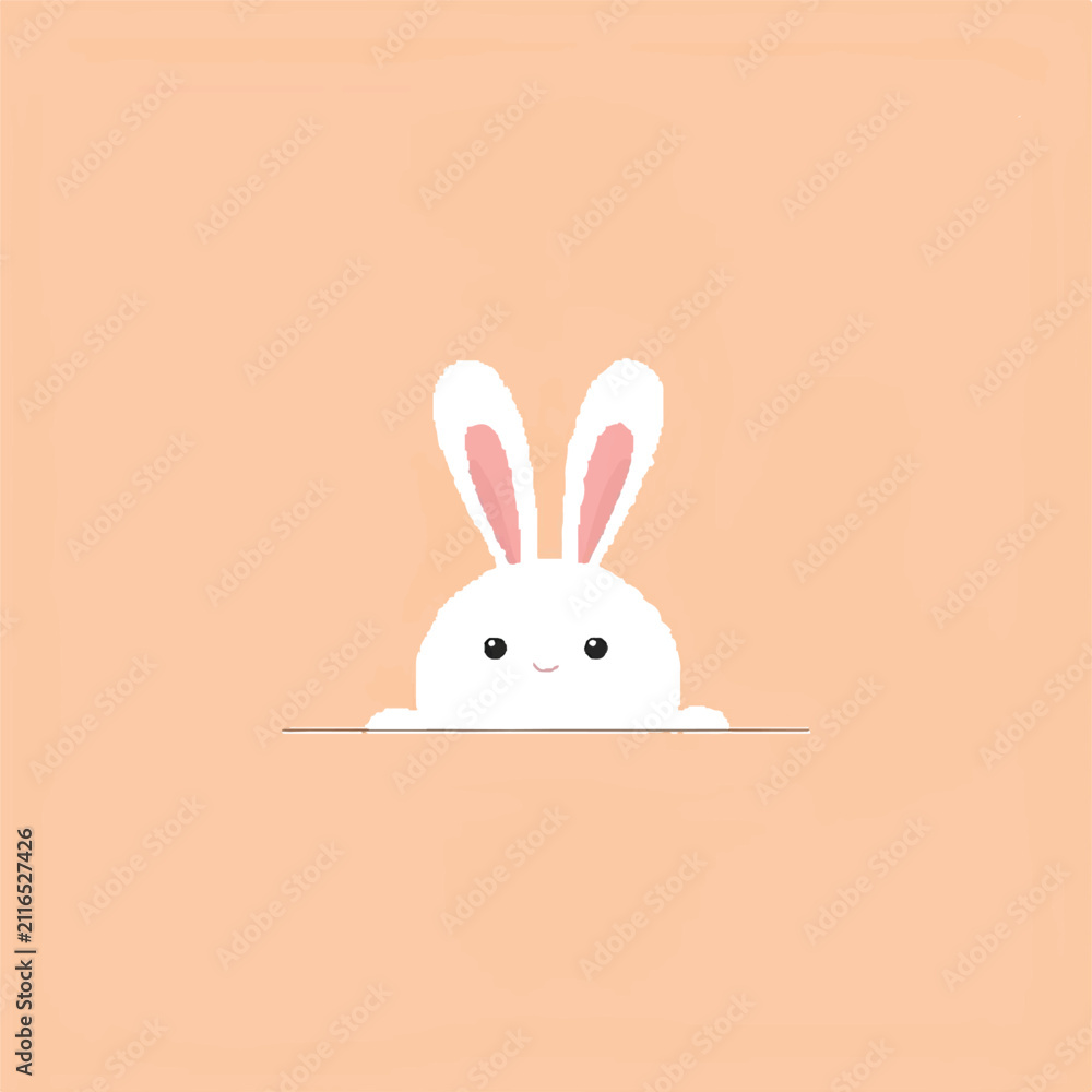 Obraz premium cute bunny peeking over wall kawaii vector illustration design
