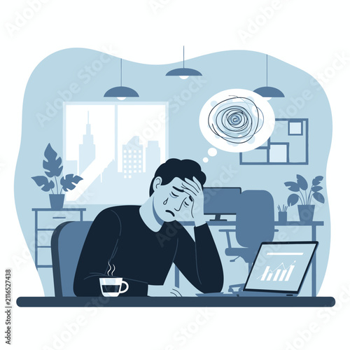 Depressed Man Overwhelmed By Work Stress And Anxiety