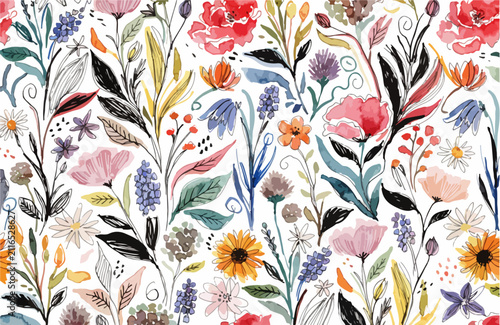 Artistic Botanical Blossom Pattern For Fabric