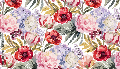 Watercolor Floral Bouquet Seamless Textile Background