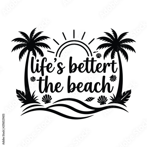 Vintage Style Beach Life Illustration With Palm Trees And Seashells
