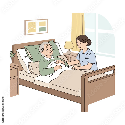 Caring Nurse Comforts Elderly Patient In Hospital Bed Offering Support And Hope