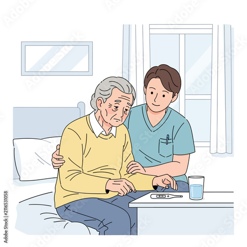 Caring Nurse Comforts Elderly Patient In Home Care Setting