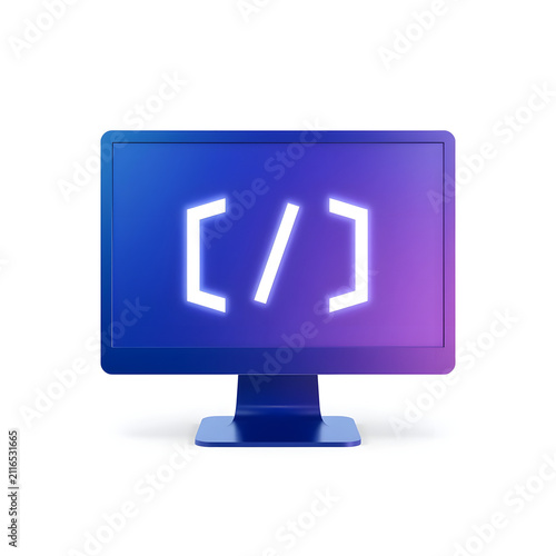 Programming Code Monitor Icon with Developer Interface on White Background