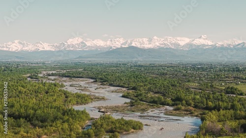 Aerial View of Liakhvi River Valley and Caucasus Mountains in Shida Kartli Region of Georgia
