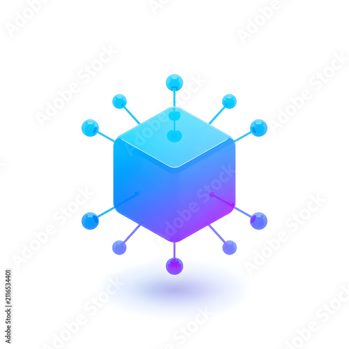 Blue Gradient Cube Network Icon Representing Digital Data Connectivity