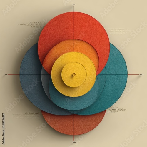 Dynamic abstract infographic design with overlapping colorful circles and data points, perfect for modern business presentations.