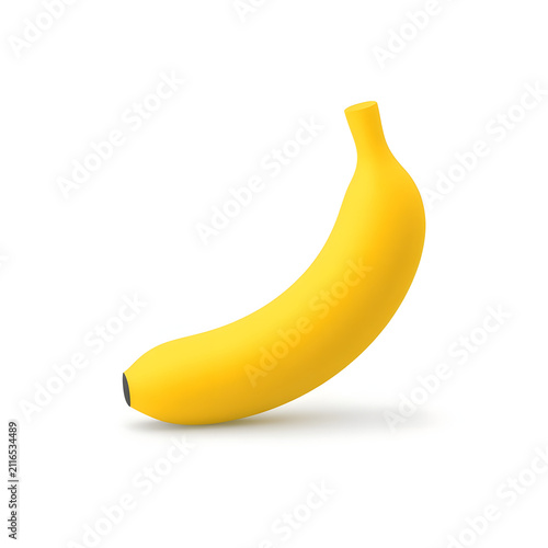 Realistic Yellow Banana Fruit Icon Isolated on White Background