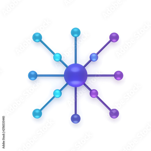 Colorful Digital Network Nodes Connected Around Central Sphere Technology Illustration Design