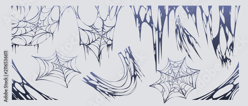 Quadro su tela Abstract halloween dark spider web and dripping slime or blood vector set