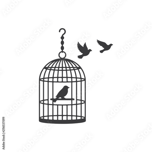 Freedom Bird Cage Silhouette Vector Icon Design