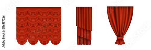 Elegant red curtain designs for luxurious interior decoration on transparent background