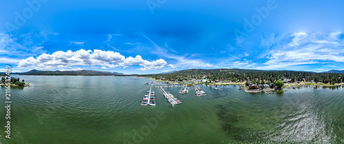 Big Bear Lake, California, July 25, 2026: Big Bear Lake, California, as seen from a UAV Drone looking at the Village and the Marina 