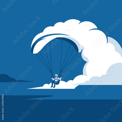 Parachutist Riding a Cloud Wave Above Open Water Minimalist Adventure