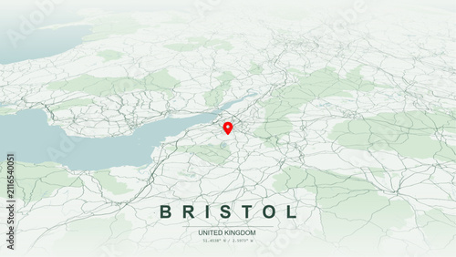 Modern minimalist vector map of Bristol, England. High-quality scalable illustration of Bristol geographic boundaries along River Avon contours, Bristol Floating Harbour for posters design.
