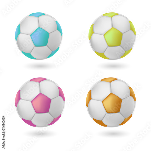Colorful soccer balls for sports design on transparent background