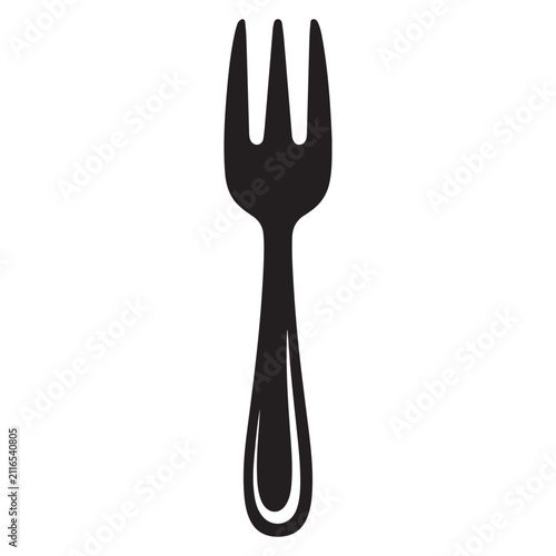 Black fork silhouette vector icon with three tines for restaurant dining and kitchen catering branding