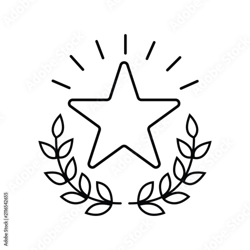 Star And Laurel Wreath Icon Black Line Art On White Background