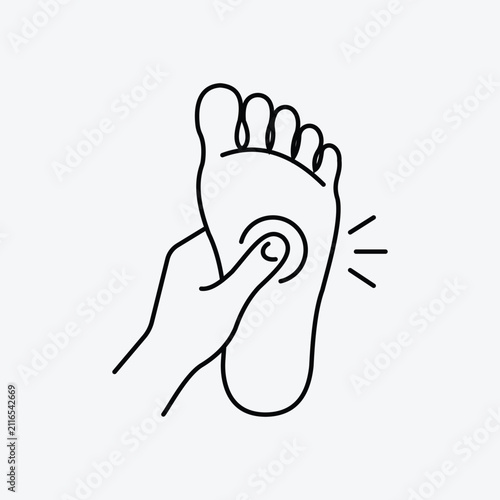 Hand massaging a foot simple black line drawing on a white background