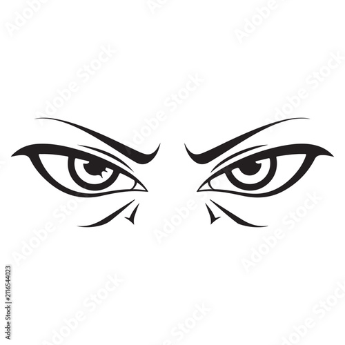 Angry eyes vector illustration with sharp tribal lines and intense gaze for character design and decals