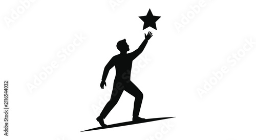 Bild auf Leinwand Human Silhouette Reaching For Star Black On White Background