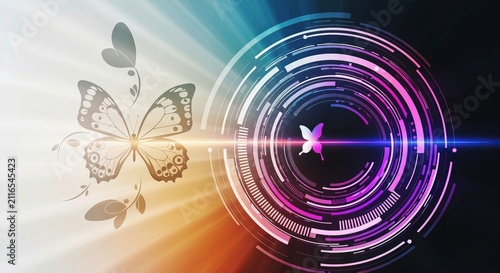 An abstract background with beautiful abstract business transformation innovation. Change from traditional to high technology-like life cycle of a butterfly. To imply a successful future business