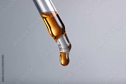 A drop of cosmetic oil falls from the pipette 