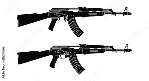 Fotografie ak 47 assault rifle silhouette in black against a white background silhouette