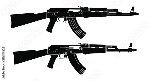 Фотография assault rifle silhouette black weapon outline on white background military firea