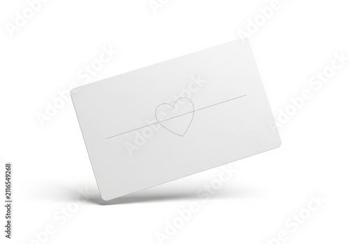 Minimalist white card with a delicate heart design isolated on white background