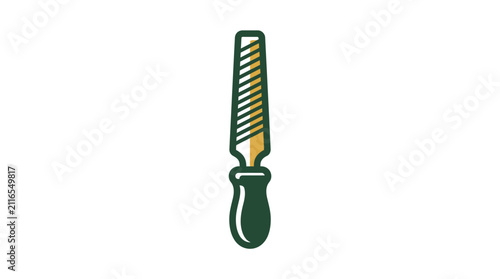 Fotografía Metal hand file tool with green ergonomic handle.