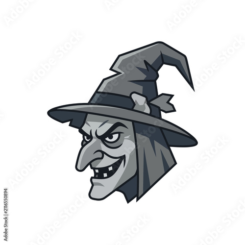 Quadro su tela Profile illustration of a wicked witch wearing a hat.