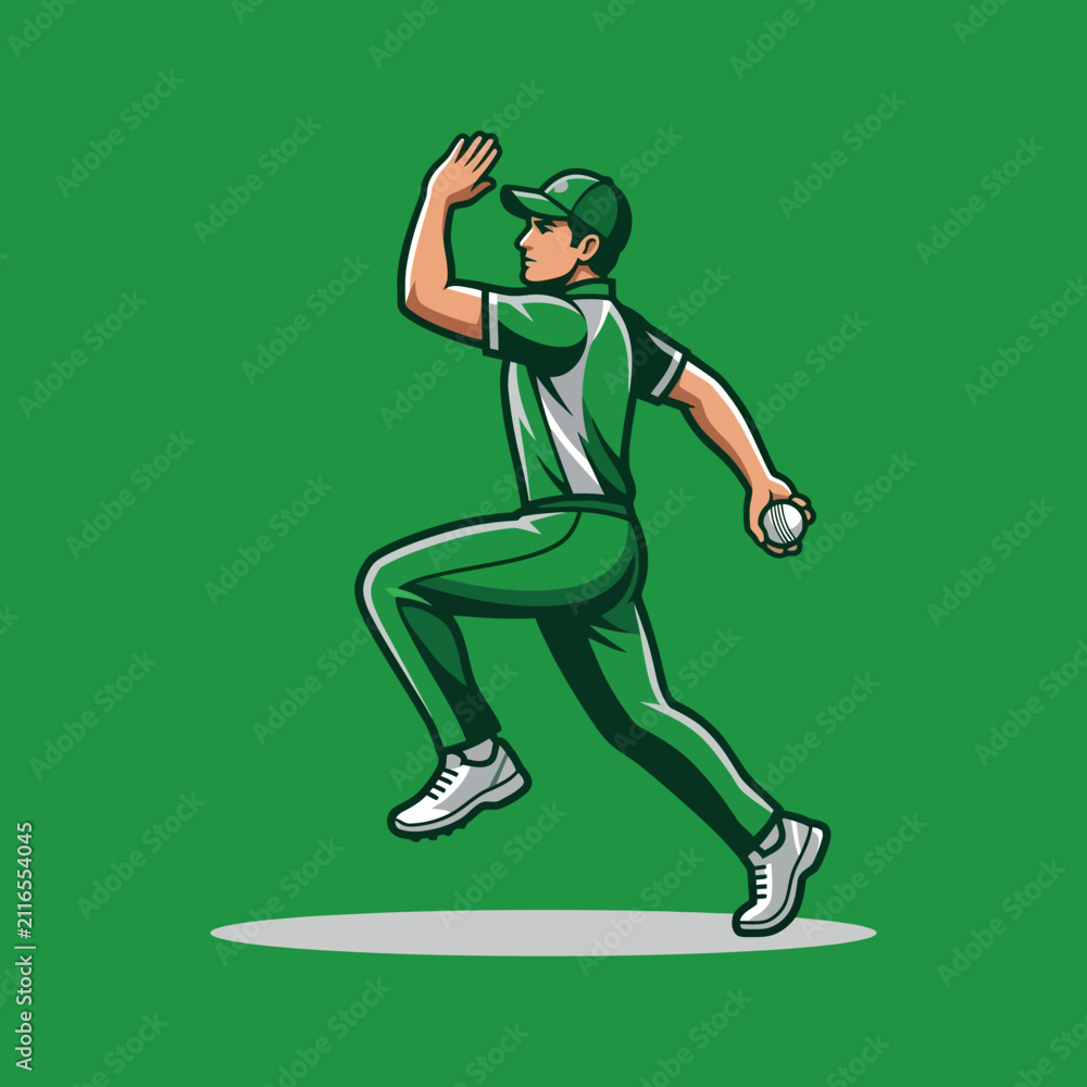 Fototapeta premium Illustrative Cricket Player In Action With Ball Sports Graphic