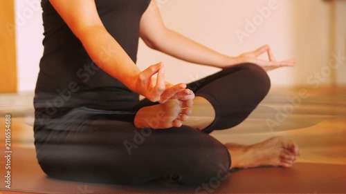 Yogi breathing, adjusting foot and shoulder, keeping calm while banding crossing torso fading