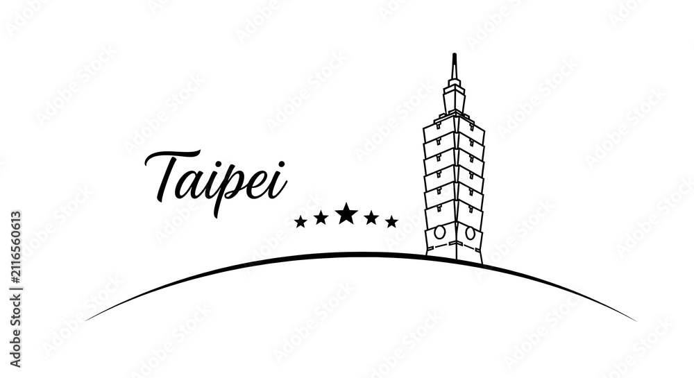 Fototapeta premium Taipei Taiwan Skyline Logo with Taipei 101 Minimal Landmark Travel Vector Design