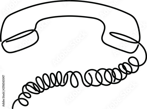 фотографія Minimalist line art vector illustration of classic telephone handset with coiled