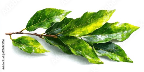 Watercolor Bay Leaves Illustration with Green Foliage on White Background