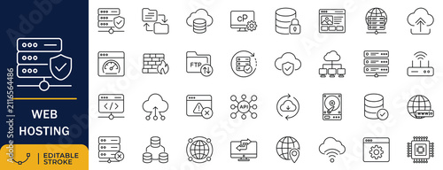 Bild auf Leinwand Web Hosting, Server, Cloud Storage and Database Network Vector line Icon Set for